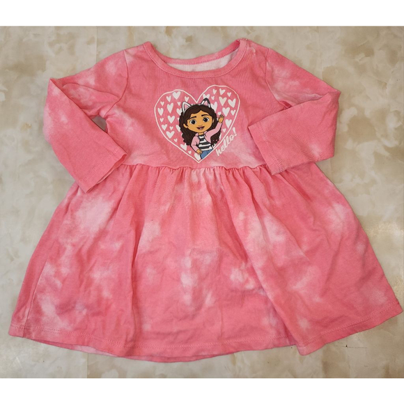 Girls Jumping Beans Gabby's Dollhouse Pink White Tie-Dye Casual Dress 12 Months - Picture 1 of 2